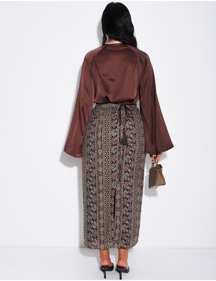 Ensemble jupe à broderies & sequins et tunique avec cordelette
