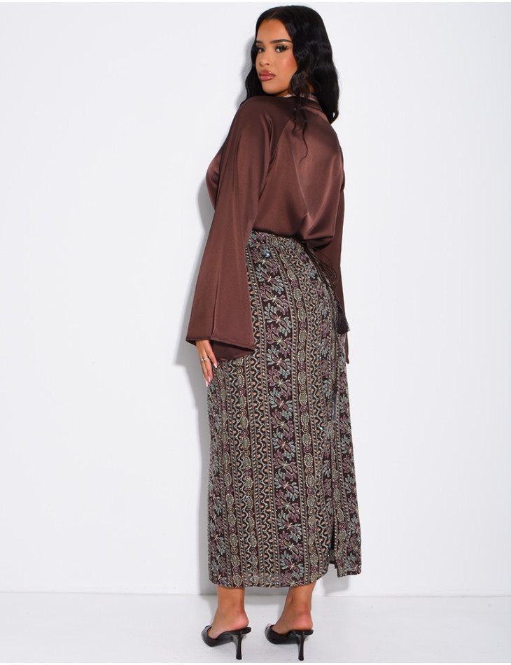 Ensemble jupe à broderies & sequins et tunique avec cordelette