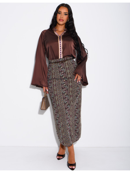 Ensemble jupe à broderies & sequins et tunique avec cordelette