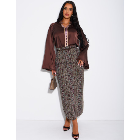 Ensemble jupe à broderies & sequins et tunique avec cordelette
