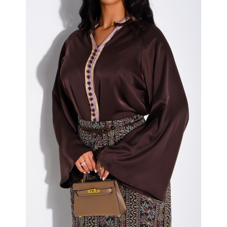 Ensemble jupe à broderies & sequins et tunique avec cordelette