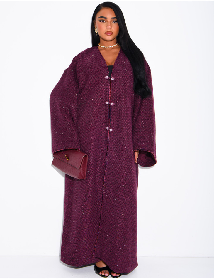 Kimono long brillant épais avec ceinture en tweed