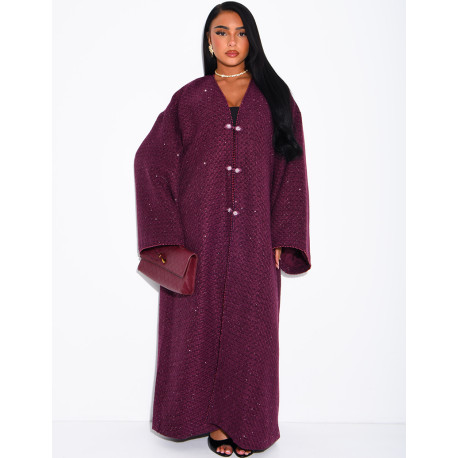 Kimono long brillant épais avec ceinture en tweed