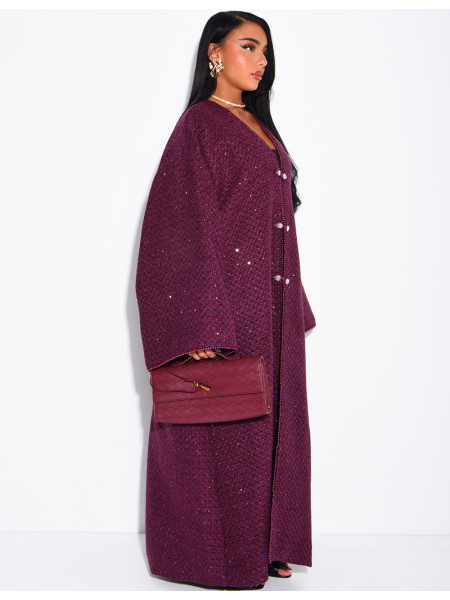 Kimono long brillant épais avec ceinture en tweed