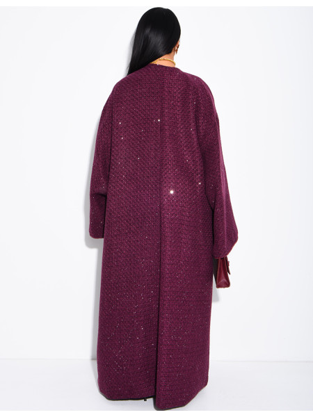 Kimono long brillant épais avec ceinture en tweed