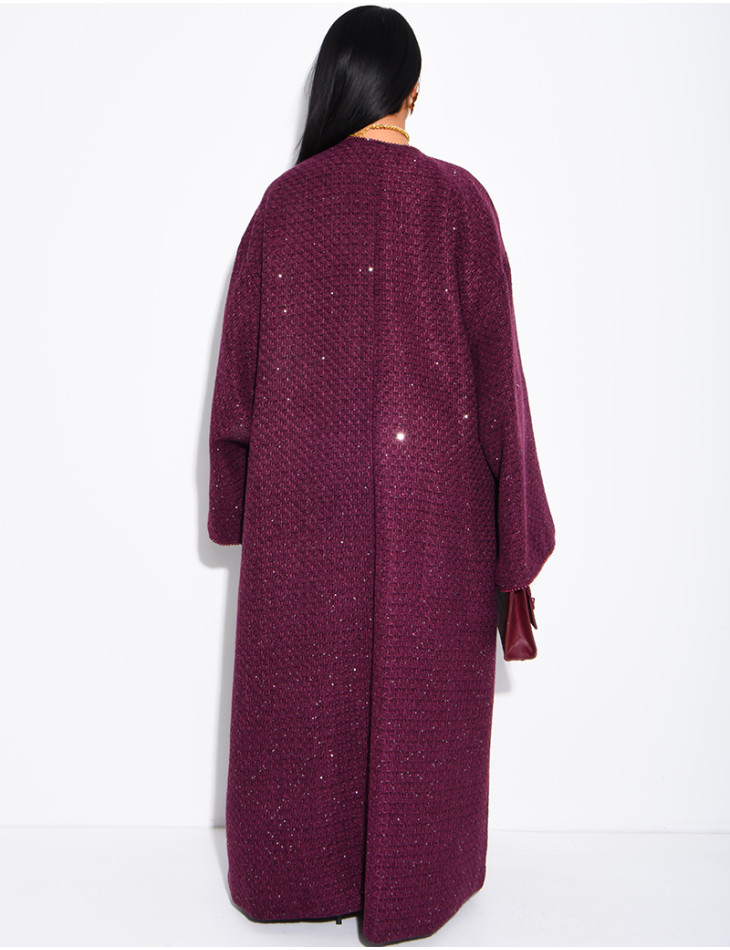 Kimono long brillant épais avec ceinture en tweed
