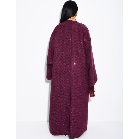 Kimono long brillant épais avec ceinture en tweed