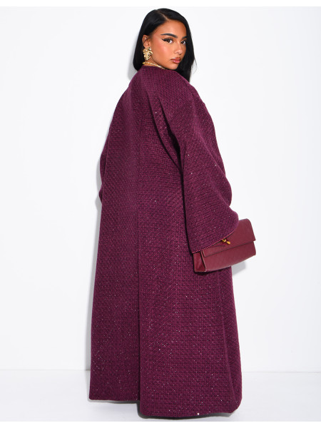 Kimono long brillant épais avec ceinture en tweed
