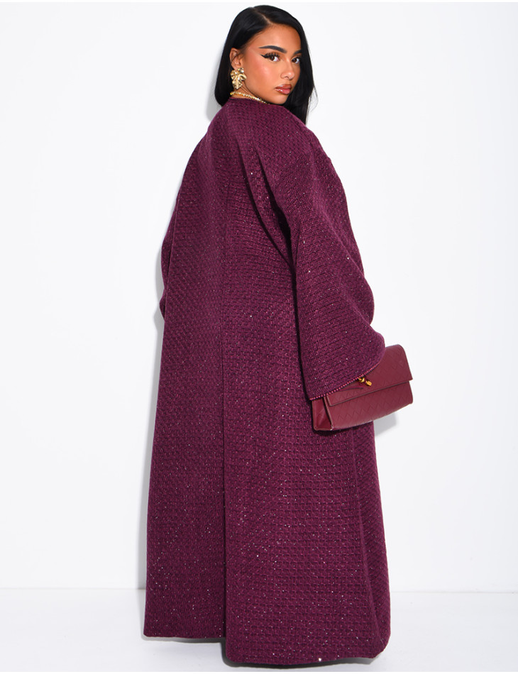 Kimono long brillant épais avec ceinture en tweed