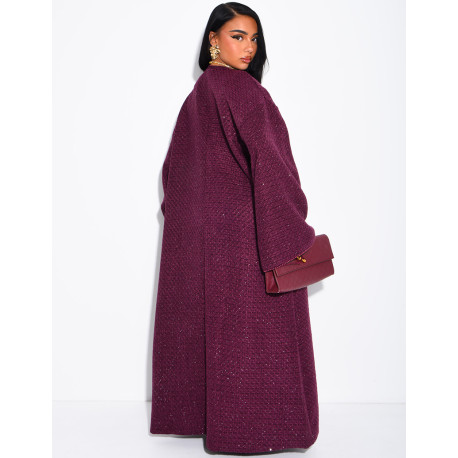 Kimono long brillant épais avec ceinture en tweed