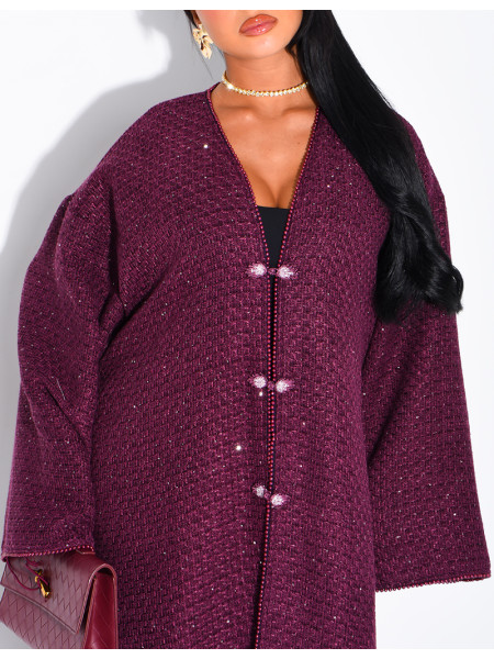 Kimono long brillant épais avec ceinture en tweed