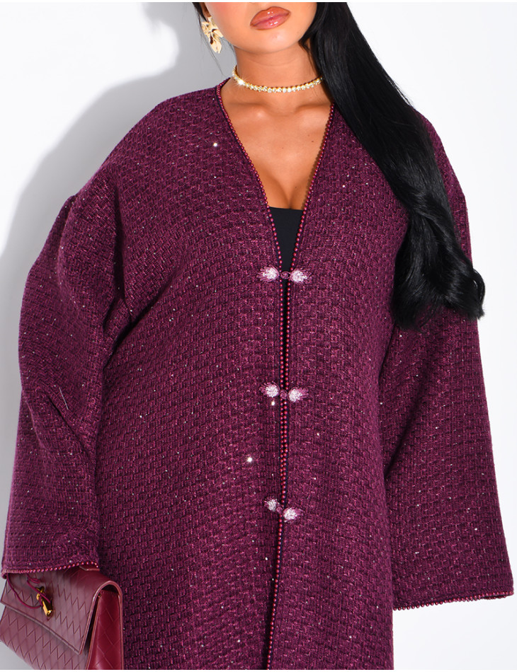 Kimono long brillant épais avec ceinture en tweed