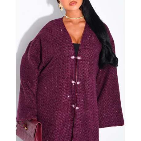 Kimono long brillant épais avec ceinture en tweed