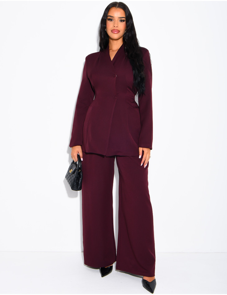 Set aus Blazer mit Stehkragen, im Rücken verstellbar, und gerade geschnittener Hose