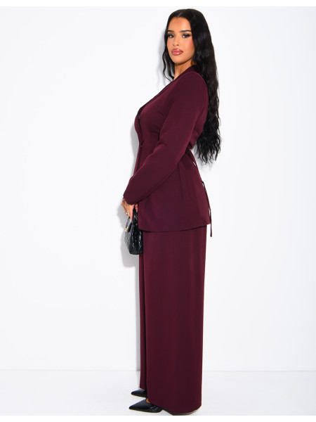 Set aus Blazer mit Stehkragen, im Rücken verstellbar, und gerade geschnittener Hose