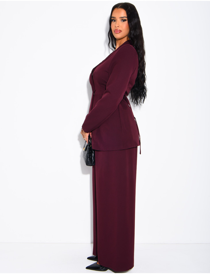 Set aus Blazer mit Stehkragen, im Rücken verstellbar, und gerade geschnittener Hose