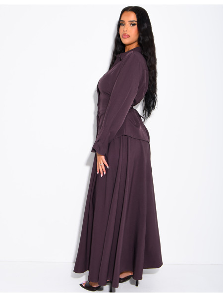 Ensemble jupe taille haute évasée et chemise à nouer dans le dos