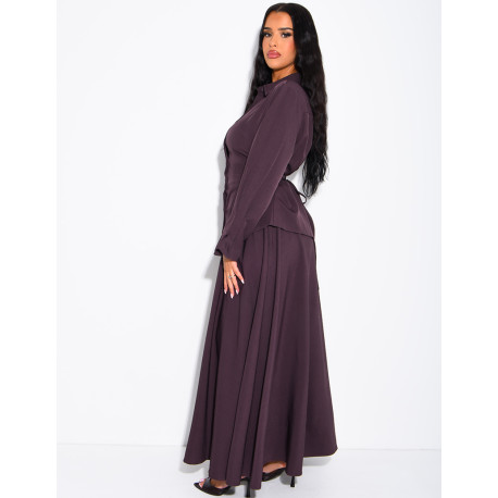 Ensemble jupe taille haute évasée et chemise à nouer dans le dos
