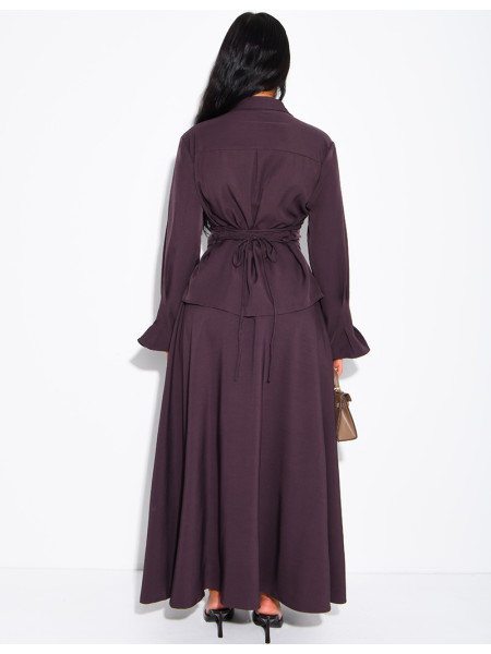 Ensemble jupe taille haute évasée et chemise à nouer dans le dos