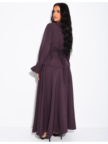 Ensemble jupe taille haute évasée et chemise à nouer dans le dos