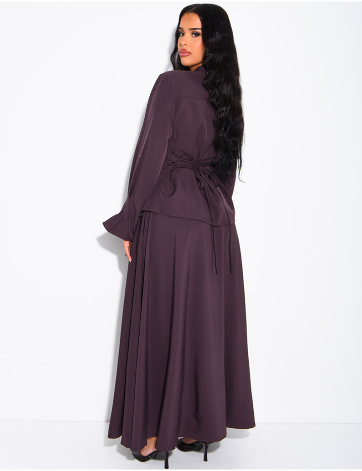 Ensemble jupe taille haute évasée et chemise à nouer dans le dos