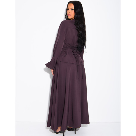 Ensemble jupe taille haute évasée et chemise à nouer dans le dos