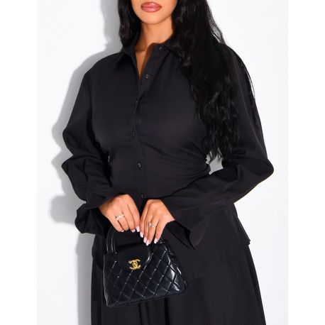 Ensemble jupe taille haute évasée et chemise à nouer dans le dos