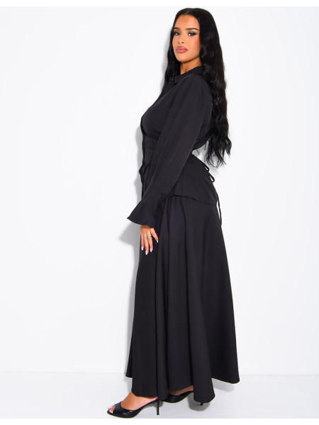 Ensemble jupe taille haute évasée et chemise à nouer dans le dos