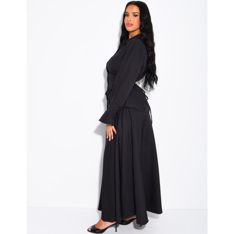 Ensemble jupe taille haute évasée et chemise à nouer dans le dos