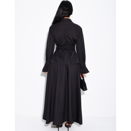 Ensemble jupe taille haute évasée et chemise à nouer dans le dos