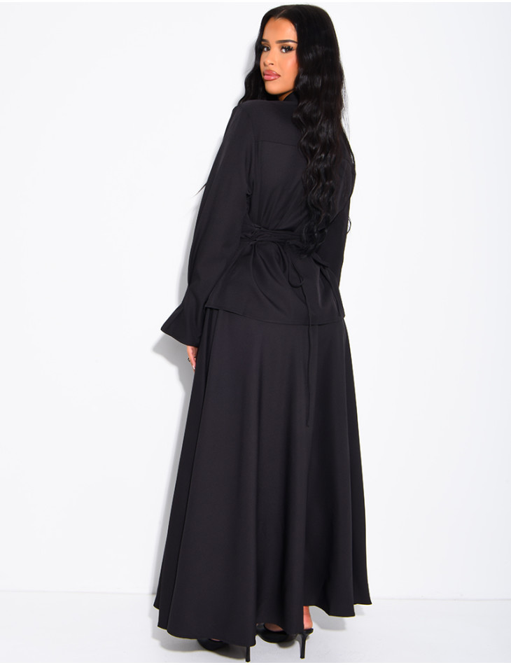Ensemble jupe taille haute évasée et chemise à nouer dans le dos