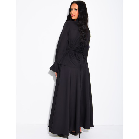 Ensemble jupe taille haute évasée et chemise à nouer dans le dos