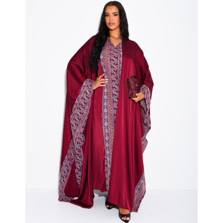 Embroidered & Rhinestone Set: Sleeveless Dress and Kimono with Belt