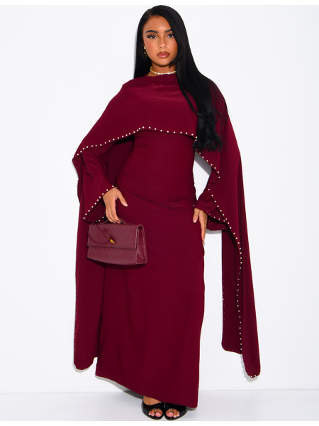 Robe longue ajustée à cape perlée