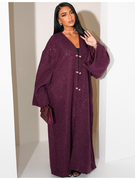 Kimono long brillant épais avec ceinture en tweed