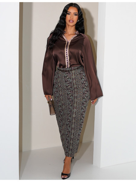 Ensemble jupe à broderies & sequins et tunique avec cordelette