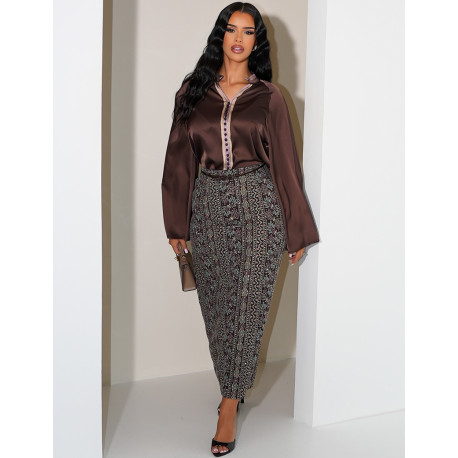 Ensemble jupe à broderies & sequins et tunique avec cordelette