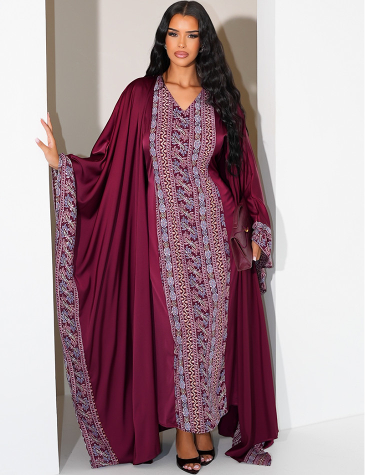 Embroidered & Rhinestone Set: Sleeveless Dress and Kimono with Belt
