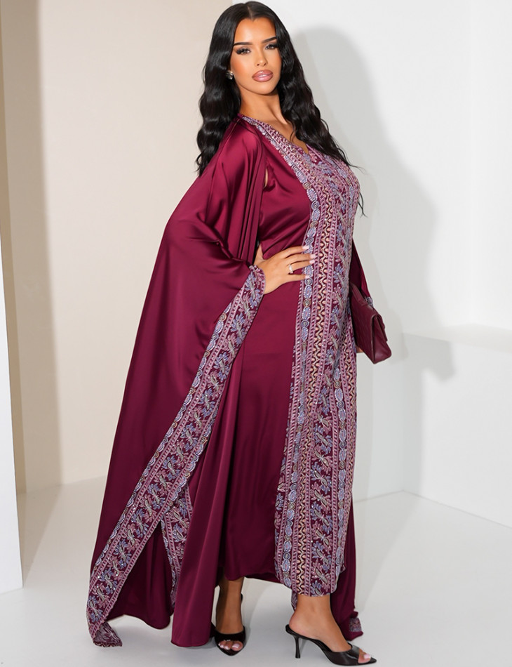 Embroidered & Rhinestone Set: Sleeveless Dress and Kimono with Belt