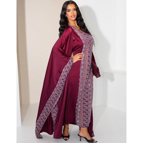 Embroidered & Rhinestone Set: Sleeveless Dress and Kimono with Belt