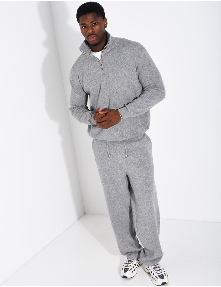 Ensemble côtelé pantalon et pull à col zippé