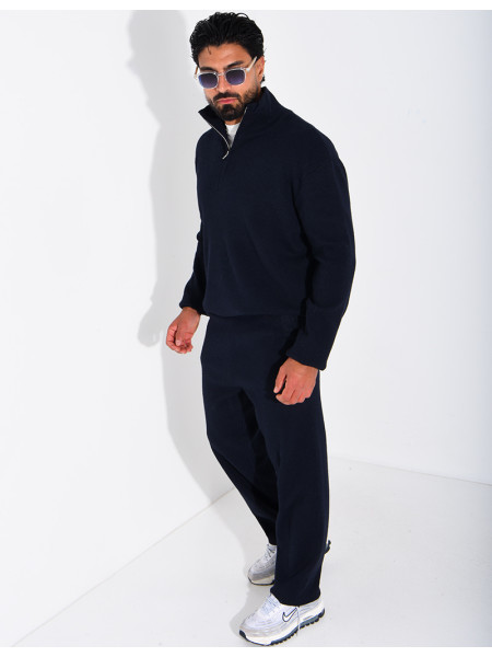 Ensemble côtelé pantalon et pull à col zippé