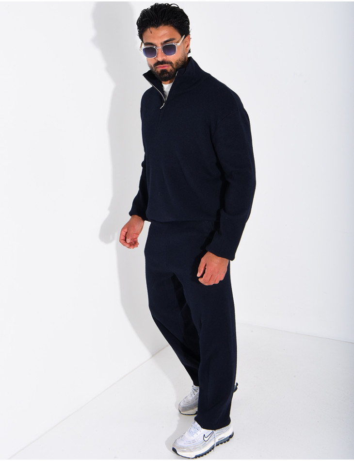 Ensemble côtelé pantalon et pull à col zippé