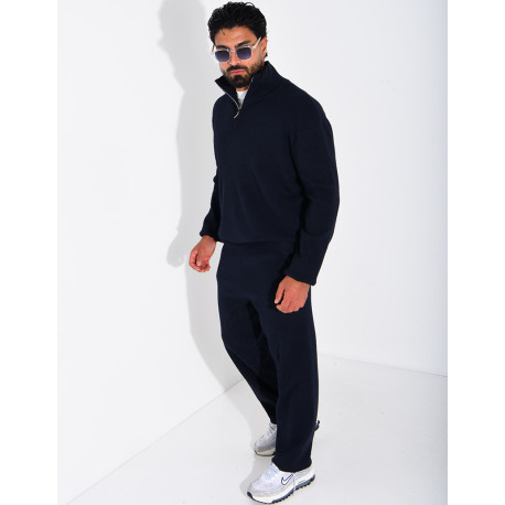 Ensemble côtelé pantalon et pull à col zippé