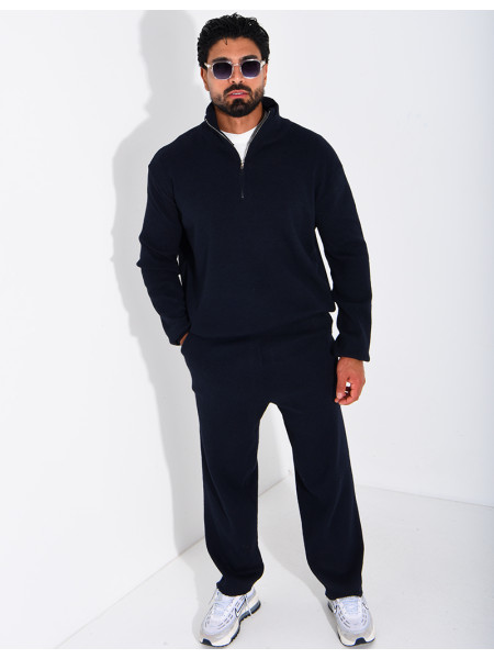 Ensemble côtelé pantalon et pull à col zippé