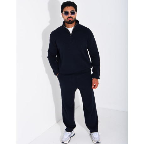 Ensemble côtelé pantalon et pull à col zippé