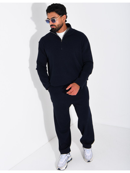 Ensemble côtelé pantalon et pull à col zippé