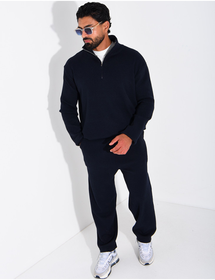 Ensemble côtelé pantalon et pull à col zippé