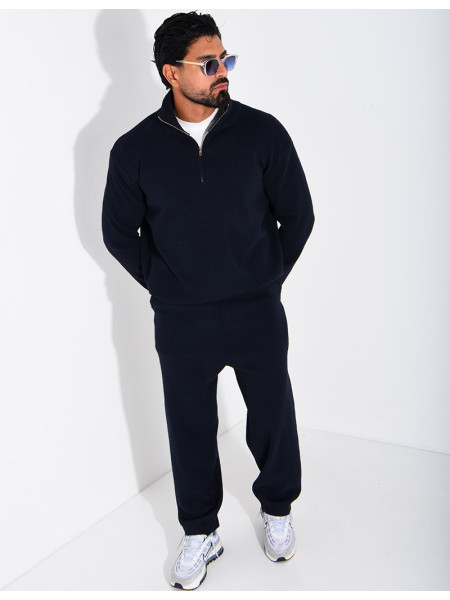Ensemble côtelé pantalon et pull à col zippé