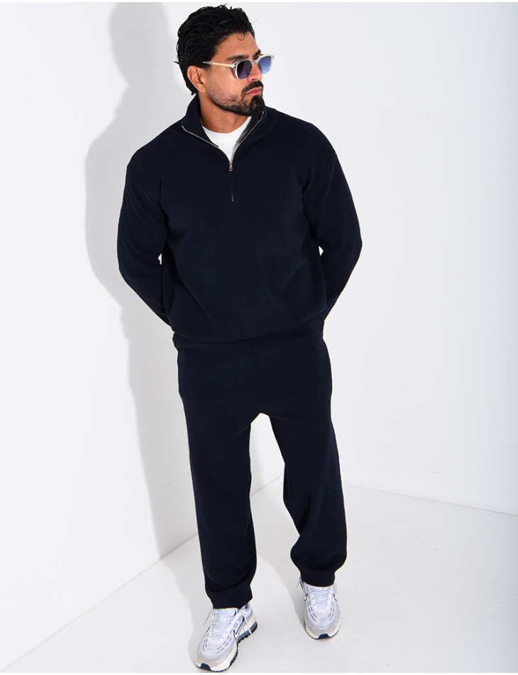 Ensemble côtelé pantalon et pull à col zippé